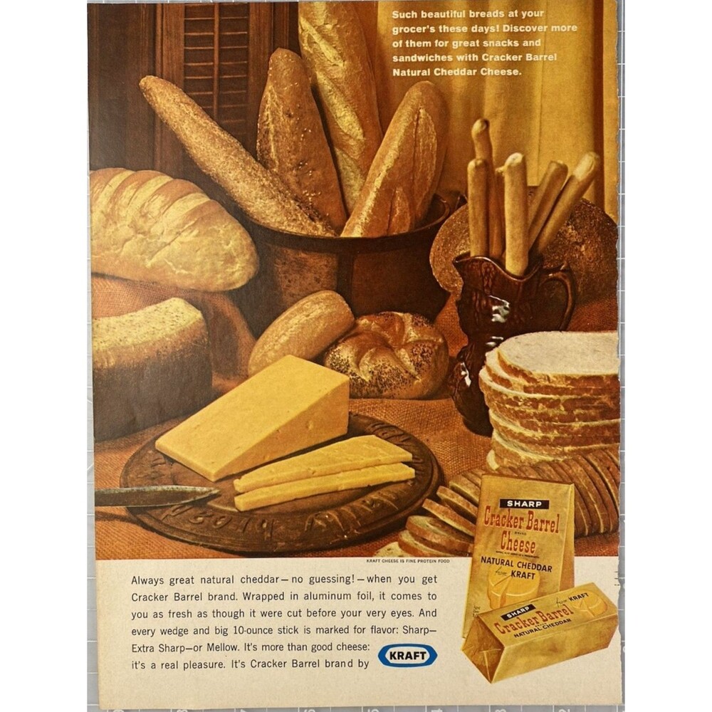 KRAFT Cracker Barrel Brand "Natural Cheese" Vintage Print Ad 1963